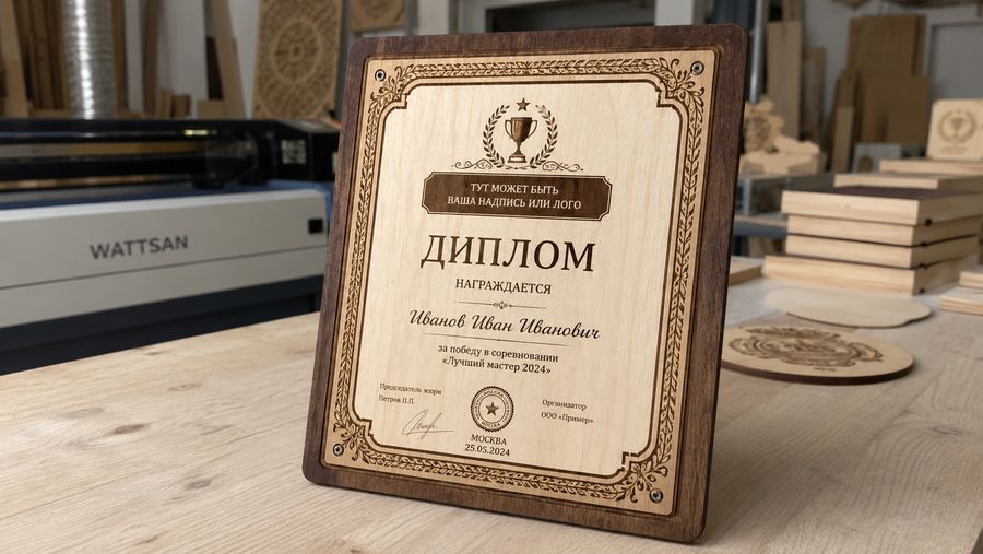 Диплом / грамота на деревянной подложке