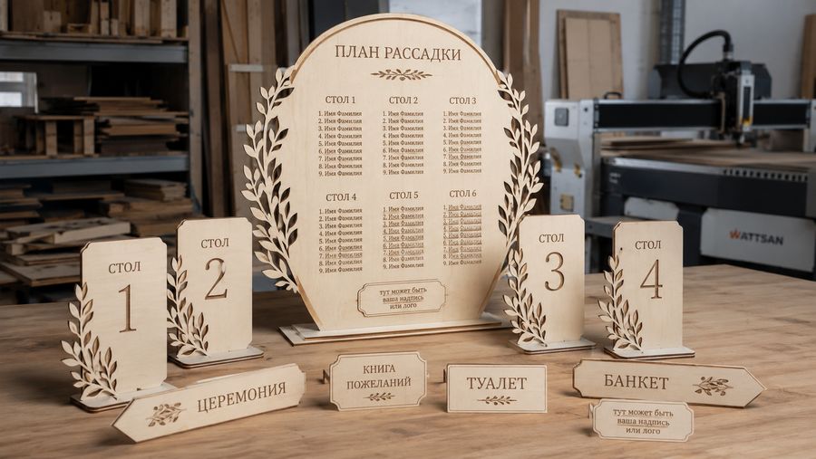 Свадебные таблички, номера столов и план рассадки