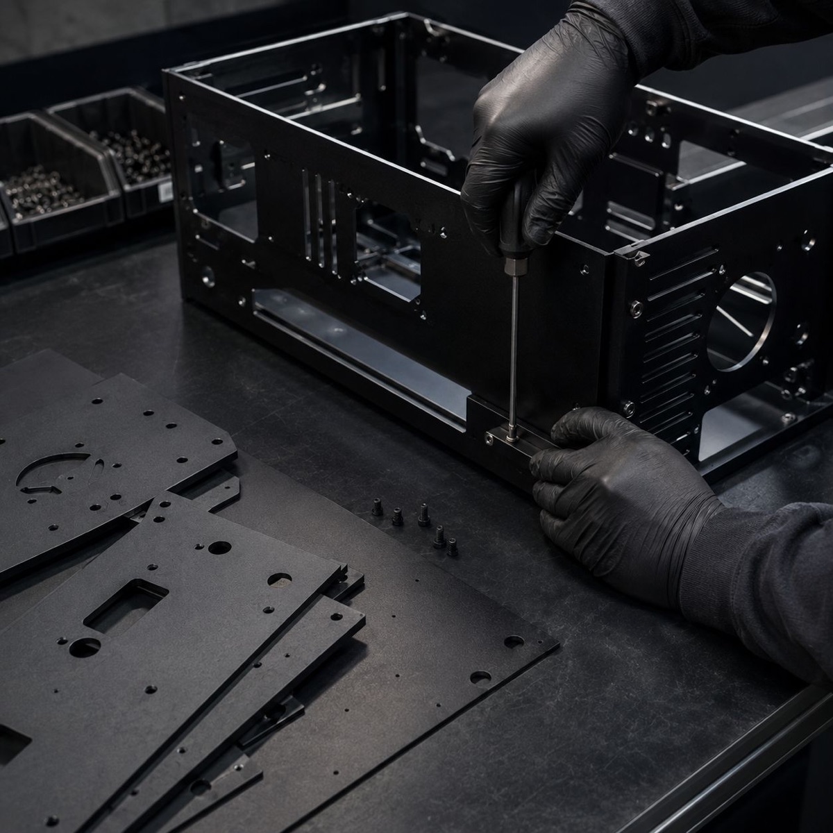 Fitting hardware into a product body at the assembly station